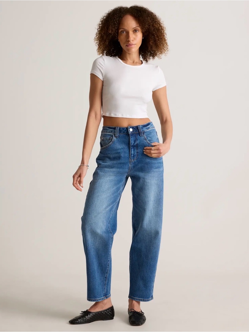Quince Bella Stretch Barrel Jeans Size 28 Regular Cool Blue NWOT
